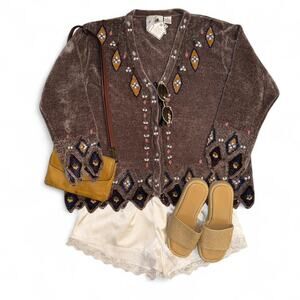 Deadstock vintage 90s NWT boho fairycore beaded cardigan